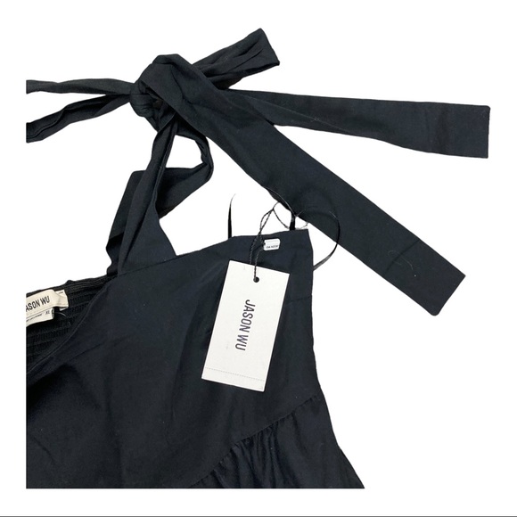 NWT JASON WU Black Tiered Shoulder Tie Maxi Dress Embroidered Size XL - Picture 9 of 16